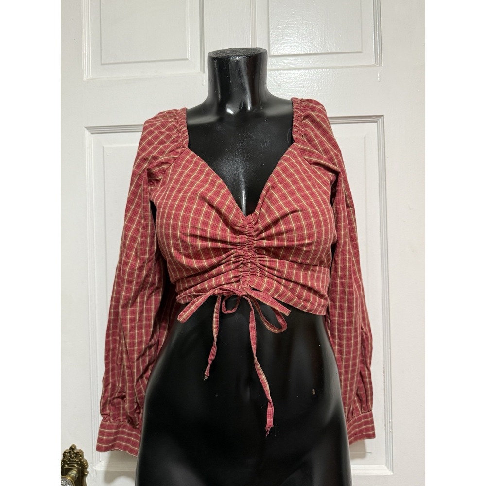 Womens Levis Crop Top Red Plaid Long Sleeve Shirt Size Large